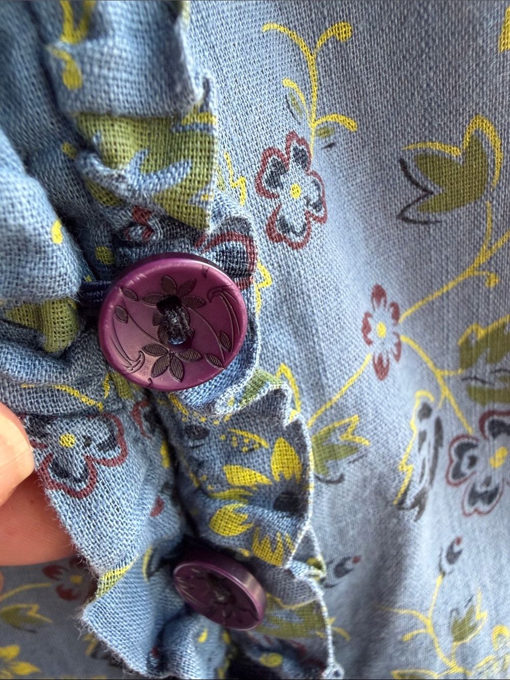 Vintage Free People Dress Sz 6 Blue Floral Button Down Ruffled, Pin-Tuck Fall - Picture 9 of 12